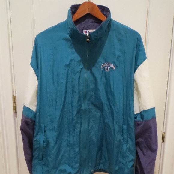 VINTAGE 90s CHAMPION LOGO HIP HOP HOODIE JACKET - Picture 1 of 8